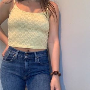 LA Hearts Yellow Floral Lace Overlay Crop Tank
